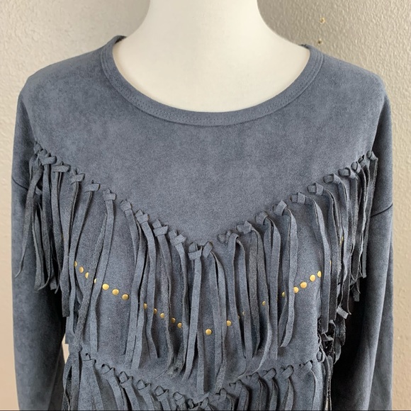 LA Reine faux suede crop top fringe & stud details - Picture 3 of 11